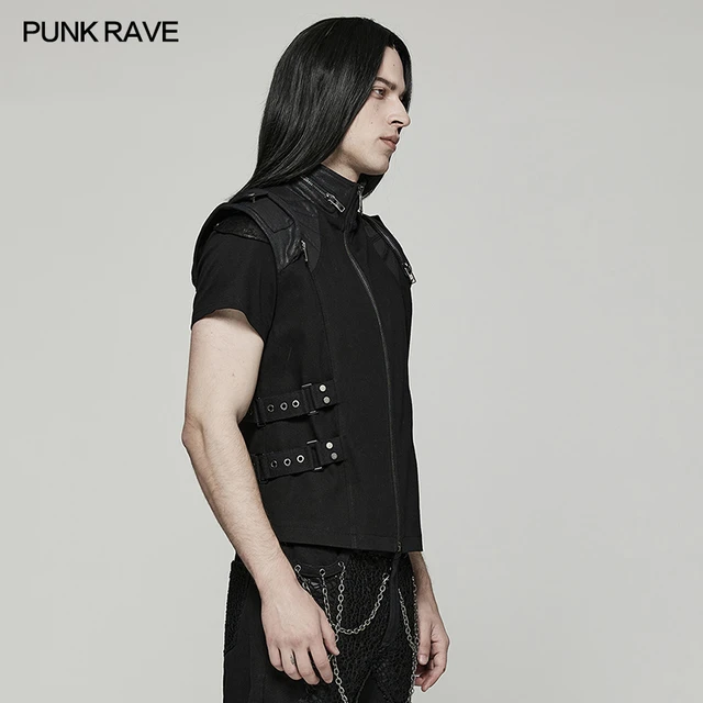 PUNK RAVE Men's Handsome Punk Vest with Skull Button Decoration Daily Cool  Casual Black Spring/summer Men Jacket - AliExpress