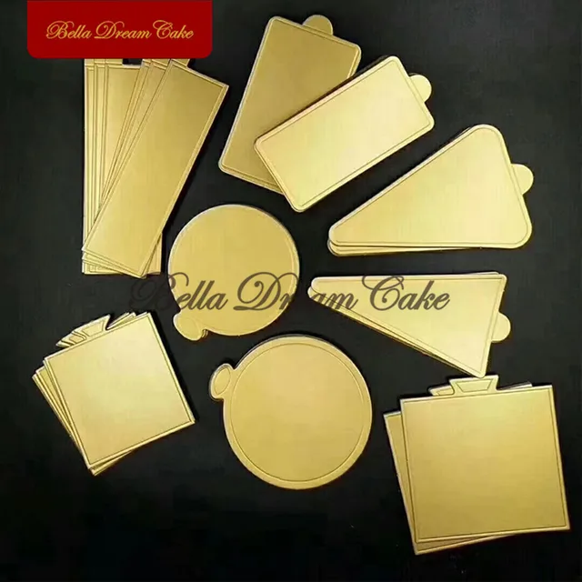 100pcs/set Small Mousse Cake Board Golden Cardboard Pastry Display