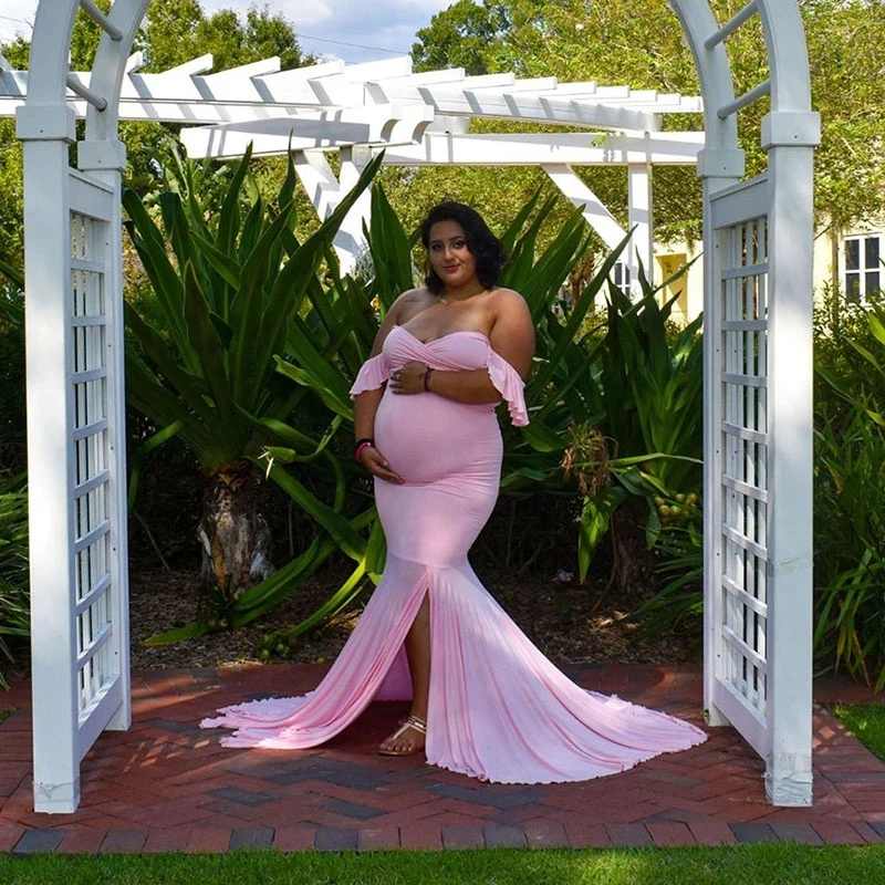 Shoulderless cotton Maternity Dresses For Photo Shoot Sexy Cross V-neck Pregnancy Dress For Pregnant Women Clothes Pregnancy Dr