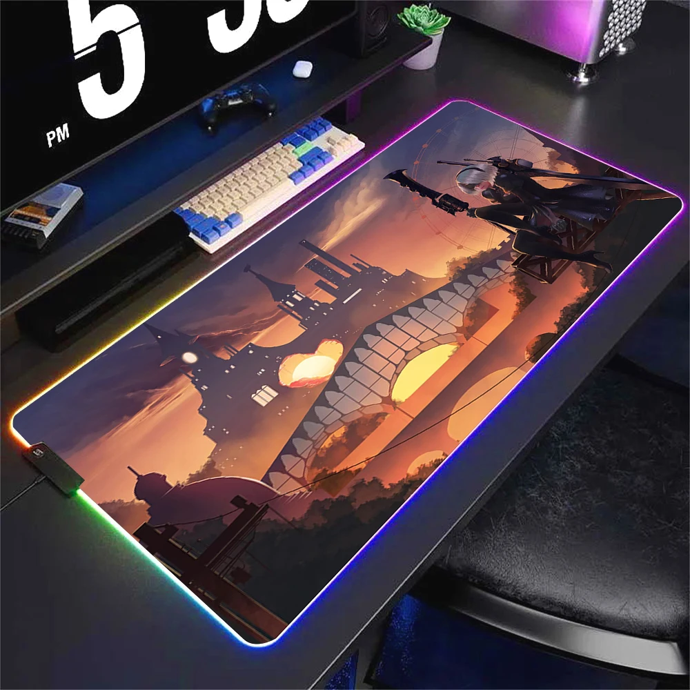 RGB NieR Automata XXL LED Backlit Gaming Deskmat - Large Cool Mouse Pad for Office and Gaming Setup