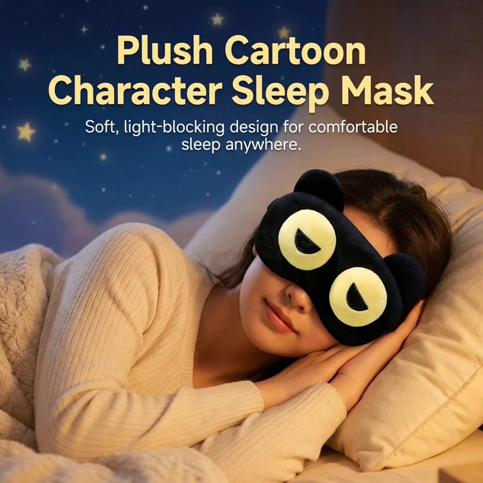 Plush Memory Foam Light-Blocking Eye Mask – Adorable Design for Relaxation and Comfort