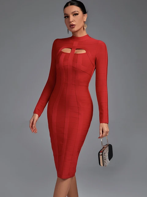 Red Sleeve Bandage Dress | Vestido Bandage Rojo Vestidos | Bandage Dress Birthday Dresses Aliexpress