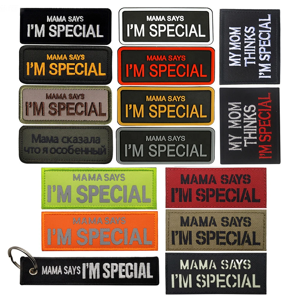 

Embroidered Patch MAMA SAYS I'M SPECIAL Funny BIKER 3D PVC Rubber Armbands Reflective Luminous Hook Loop Backpack Patches