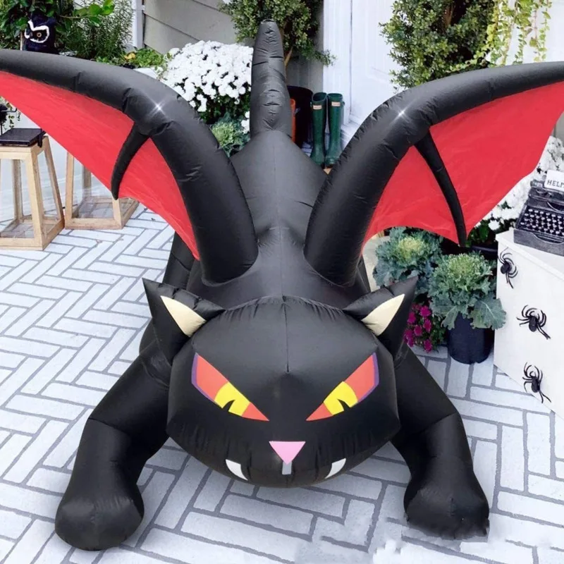 

Hot Creative Halloween Black Cat Inflatable With Wings LED Light Cute Halloween Decoration For Home Outdoor Yard Glowing Props
