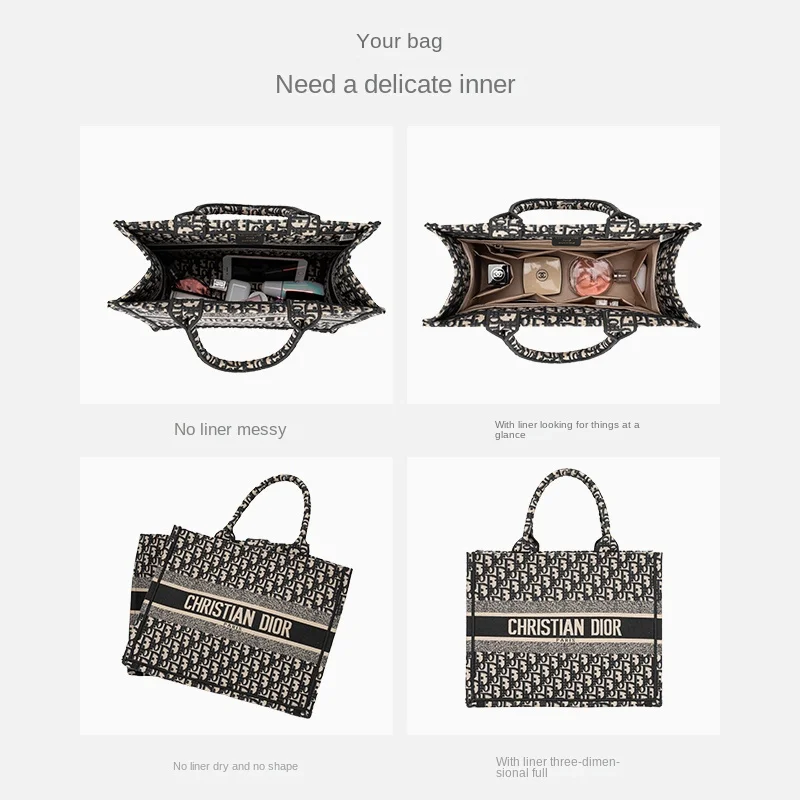 Bag Organizer for Dior Book Tote Large [Fixed Zipper Top Cover] - Premium  Felt (Handmade/20 Colors)