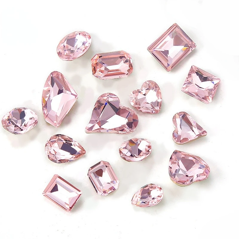 

10pcs Nail Rhinestones Special Shaped Pointed Bottom Drills Love Crooked Heart Pink Peach Square DIY Nail Art Accessories Decor