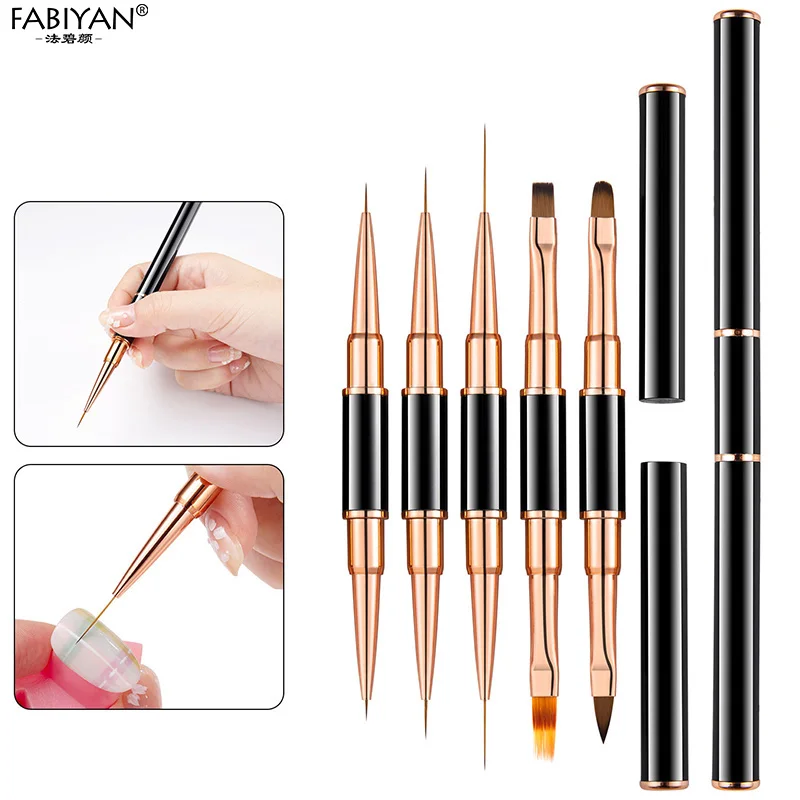 Double ended Nail Art Painting 5/7/9/11/15/20mm Nail Liner Brush Drawing Flower Striping Manicure Tools 6