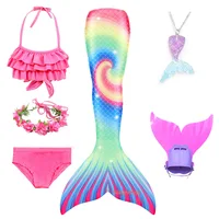 Kids Swimsuit Cosplay Costume for Swimming Beach Party Dress Girls Swimmable Mermaid Tails With Monofin Fin Children Bikini Set 5