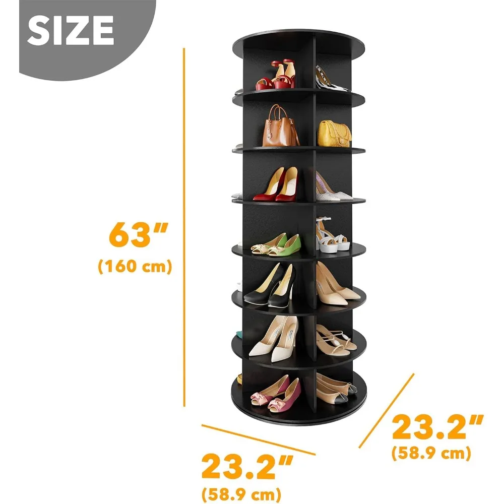 7 tier rotating shoe rack tower, spinning shoe display lazy susan, revolving 360 shoe rack storage round carousel, vertical han