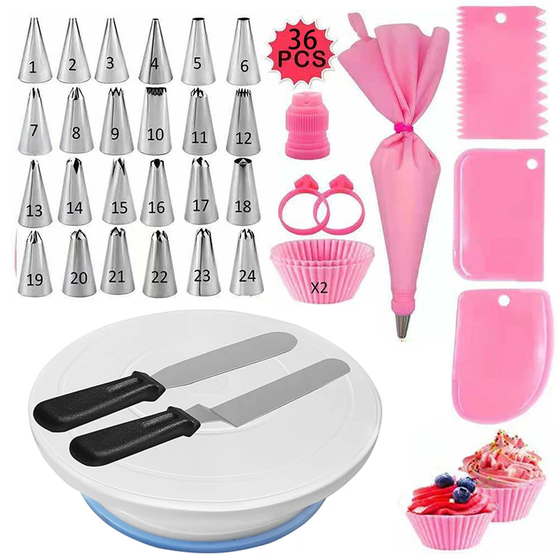 

Cake Decorating Kits Set with Cake Turntable /Piping Tip /Icing Spatula/Piping Bag Fondant Tool Kitchen Dessert Baking Supplies