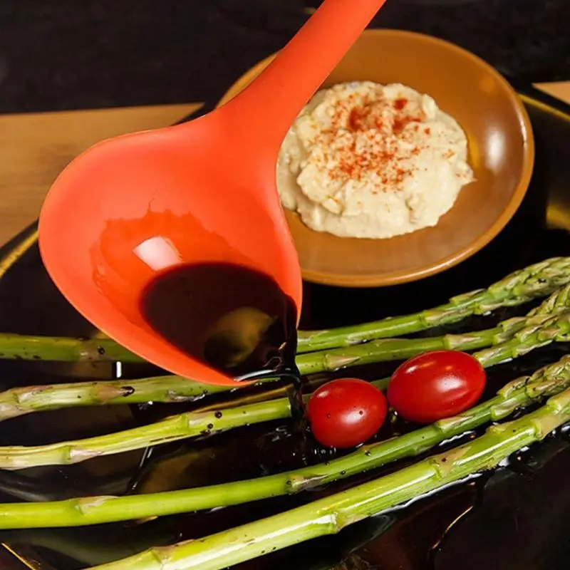Silicone Soup Spoon Ladle Heat Resistant Non Slip Long Handle Round Scoop Nonstick dishwasher safe Cooking Spoon Kitchen gadgets