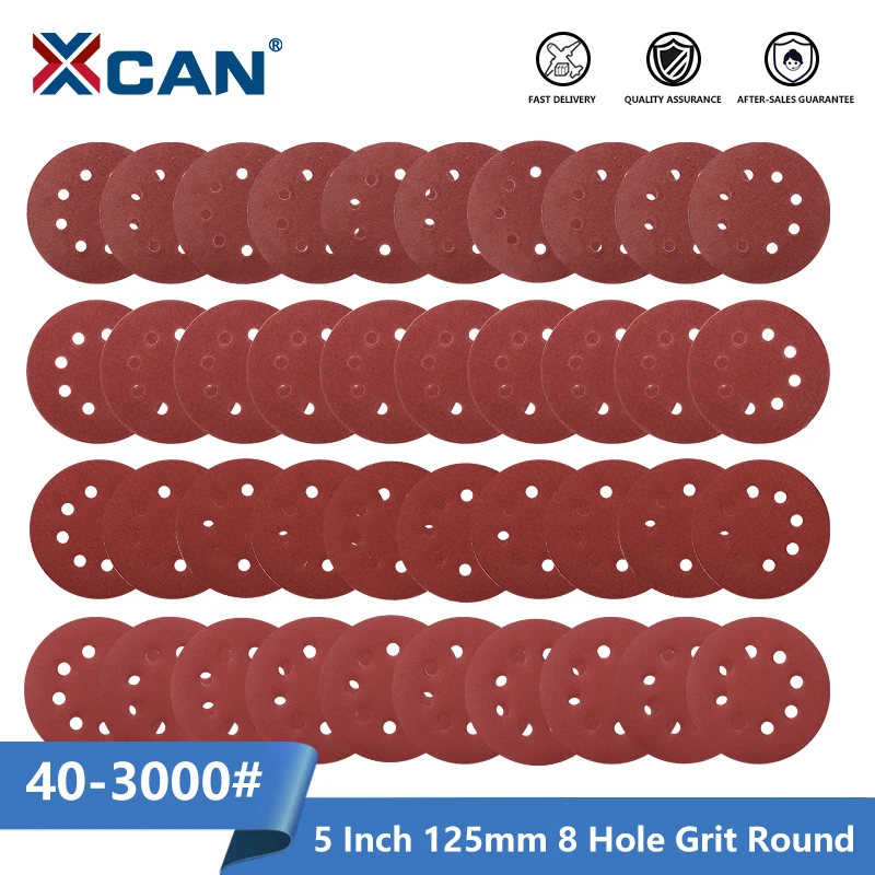 XCAN 5 Inch 125mm 8 Loch 40-3000 Grit Runde Form Schleif Scheiben Polieren Blatt Schleifpapier 8 Loch sander Polieren Pad