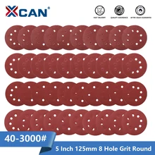 XCAN-Discos de lijado de forma redonda, hoja de lija pulida, almohadilla de pulido para lijadora de 8 agujeros, 40-125 de grano, 5 pulgadas, 3000mm