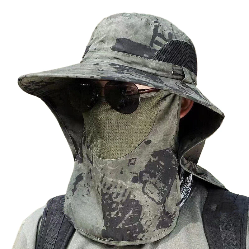 Summer Sun Hats UV Protection Outdoor Hunting Fishing Cap For Men Women Hiking Camping Visor Bucket Hat Neck Flap Fisherman Hat