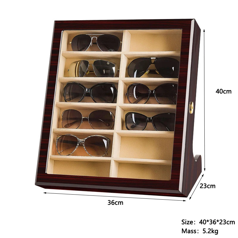 高級12スロット眼鏡サングラスケース収納ボックス木製 