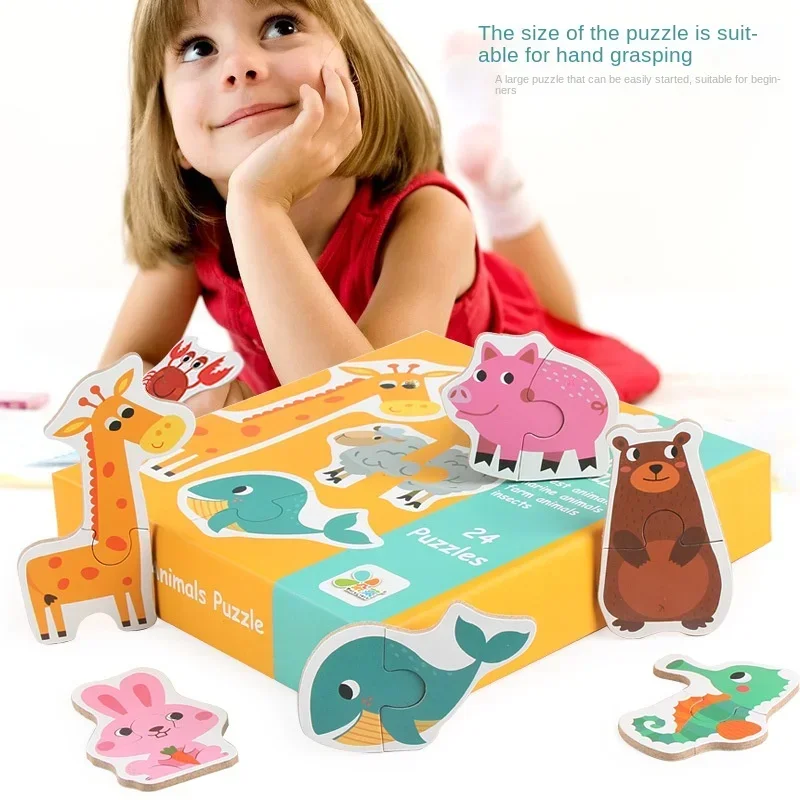 Kids Wooden Jigsaw Matching Puzzle Game Baby Early Learning Cognition Animal Fruit Traffic Educational Toys for Children Gifts 4