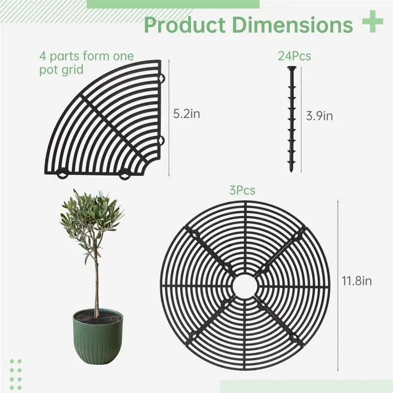 3Pcs Plant Pot Grids 11.8in Cuttable Grid Flower Pot Covers With 24 Stakes ABS Plant Flower Protectors Pets Digging Stoppers