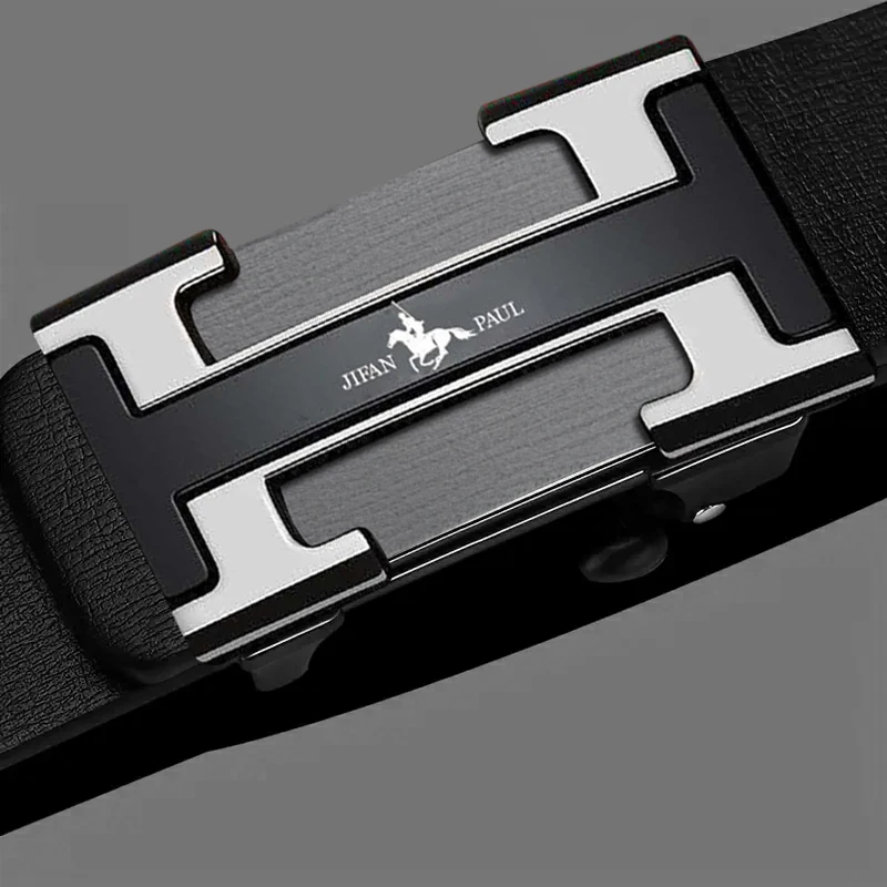 Men's waist belt with H-buckle, genuine leather belt, metal alloy automatic buckle brand
