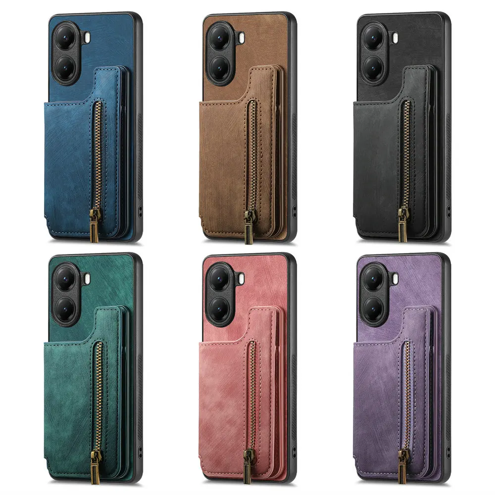 Elegant Zipper Wallet Leather Phone Case with Magnetic Closure