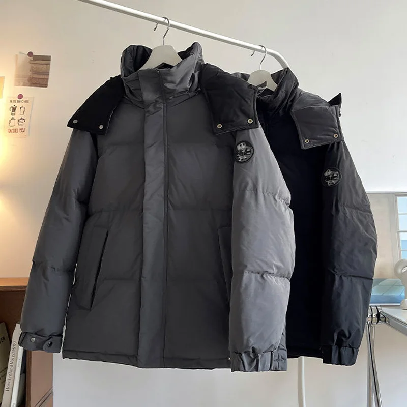 

Winter Parker Coat Men's Casual Loose Thickened Warm Hooded Coat Large Windproof Jacket Fashion Men's Cotton Coat