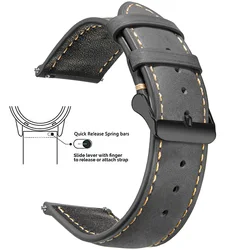Vintage Quick Release Genuine Leather Watch Band - Men & Women Top Grain Strap - 22mm (Elegant Grey 2)