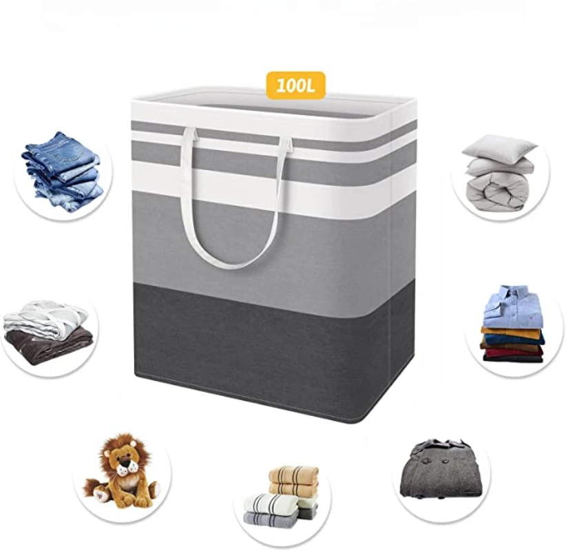Large 100L laundry basket waterproof collapsible tall clothes hamper with extended handles for clothes toys in the dorm family laundry basket portable hamper