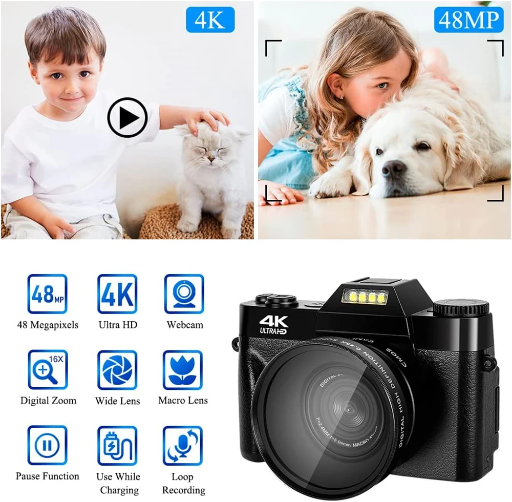 Objectif grand Angle 48mp,caméra numérique,photographie,vlog,caméscope ...