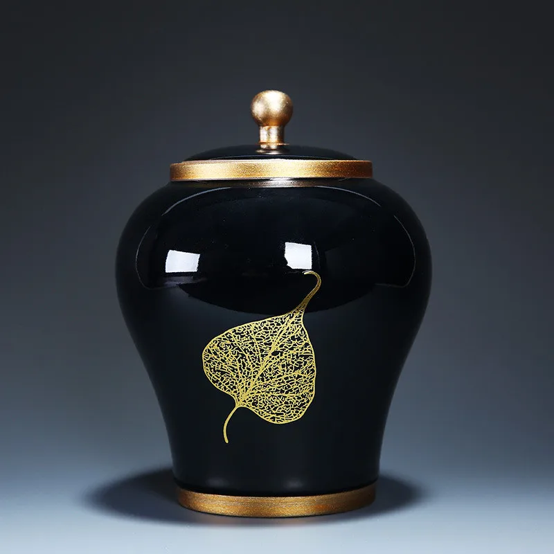 Human Cremation Urns for Ashes Memorial Ash Holder Keepsake Souvenirs Gift Chinese-Style Leaf Ceramic Storage Decoration