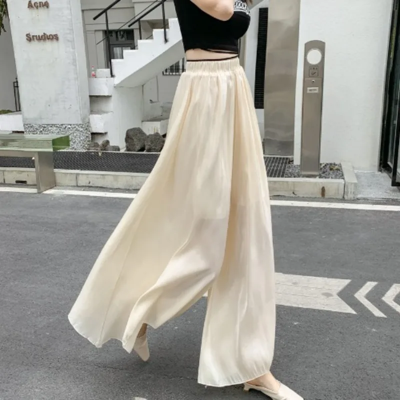 Ice Silk Acetate Streamer Satin Flared Pants Summer Thin Pearlescent Pants Loose Wide Leg Pants for Women