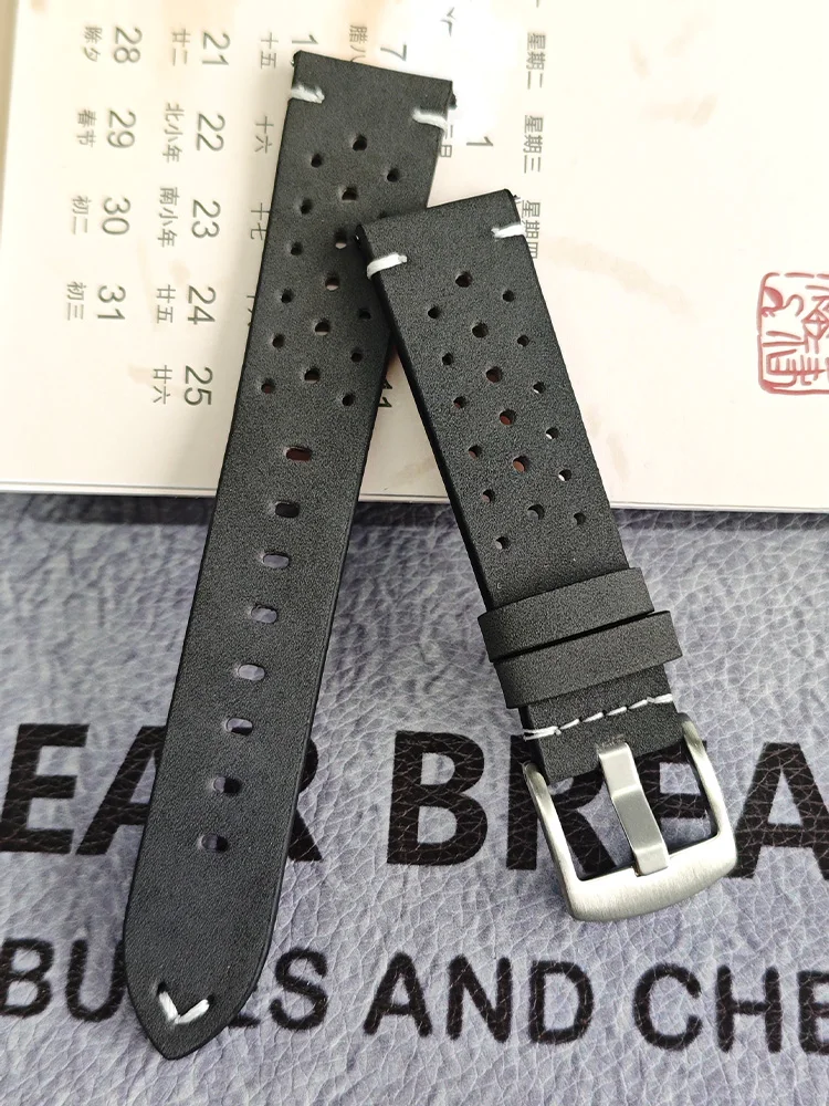 Vintage Leather Watch Strap, 20mm/22mm - Classic Design Bracelet Band