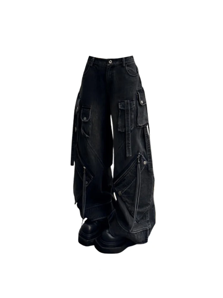 パンツ 2000's archive black buggy cargo denim Bakyarder Men's Vintage Washed Cargo Jeans, High Waist