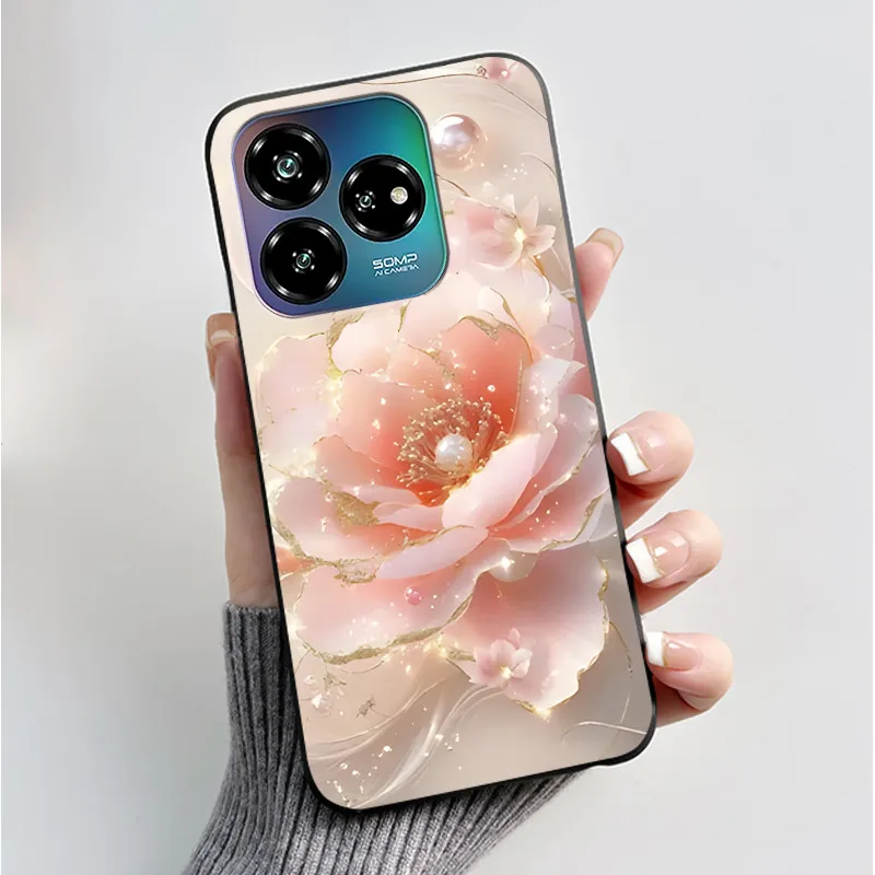 Black Soft Silicone Case with Cute Flower Cartoon Design