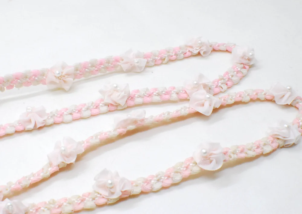 2 Yards Woven Rococo Ribbon Trim Rose Flower Buds Decorative Floral Ribbon Scrapbook Materials Clothing Craft Supplies