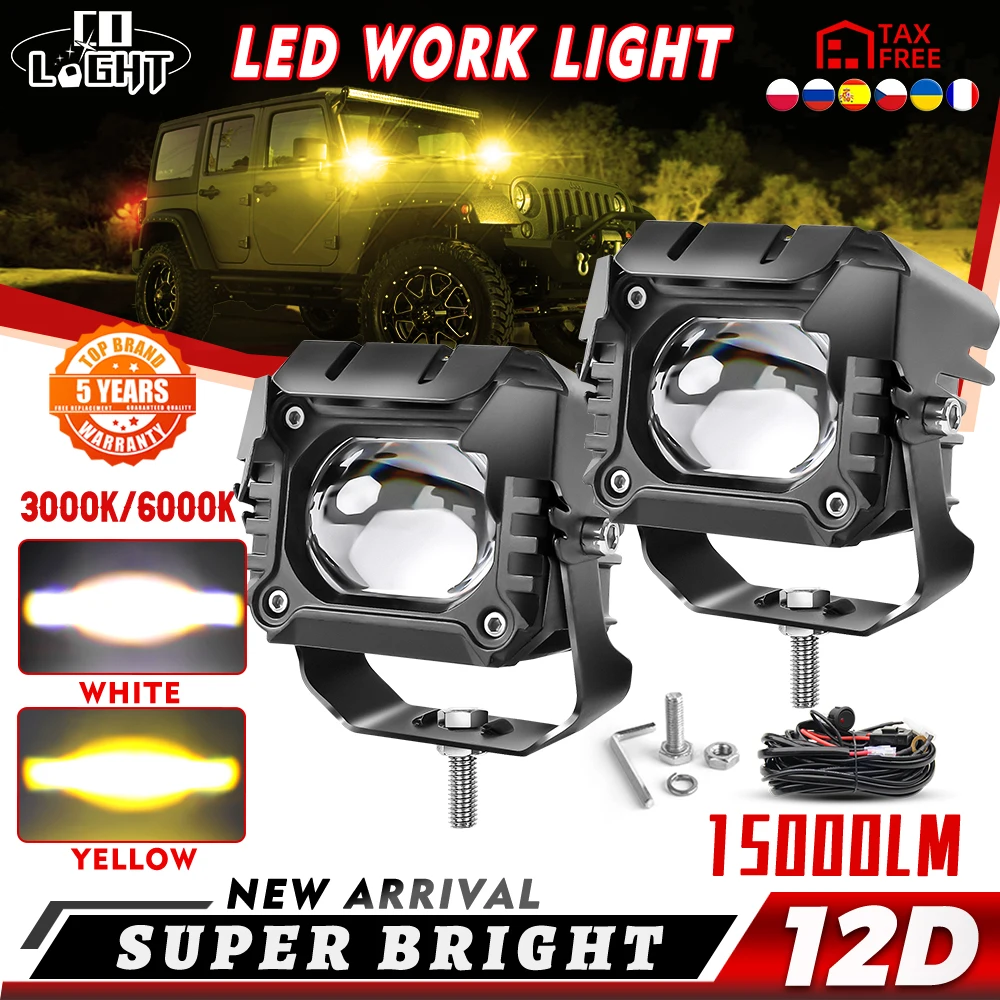 Co Light 3 "Montaggio A Incasso Led Work Light Pods Offroad 12V 24V Spotlight 3500K 6000K Fendinebbia Fuoristrada Per Lada Niva Truck 4X4 Atv