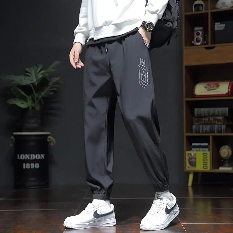 Summer Men Big Size Quick Drying Thin Straight Sports Pants Korean Clothing Male Versatile Casual Elastic Waist Loose Trousers