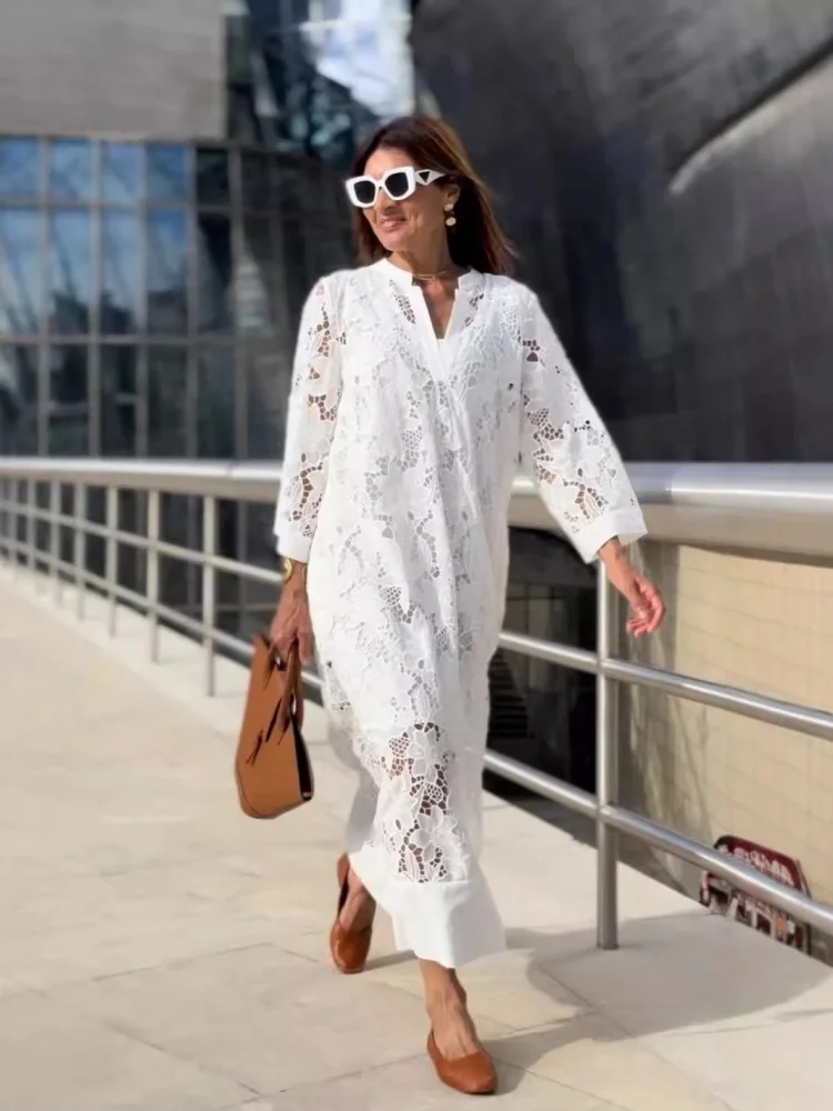 Wmstar Dress Women Wholsale New European American Casual Loose Beach Vacation Cardigan Lace Blouse Summer 2025 One Pieces