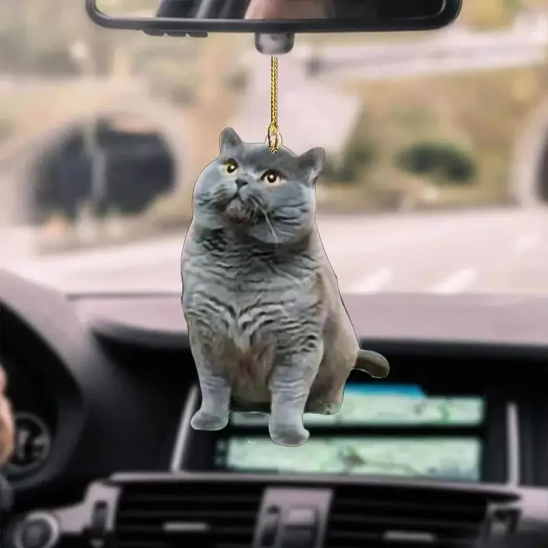 Cute Kitten Puppy Acrylic Mirror Pendant Car Decor Auto Interior Accessories Adorable Animal Theme