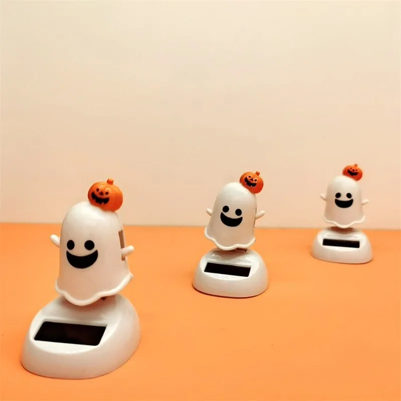 Funny Creative Solar Power Car Cartoon Swinging Head Doll Solar Bobble Head Halloween Dancing Ghost Bobble Kid Toy Gifts