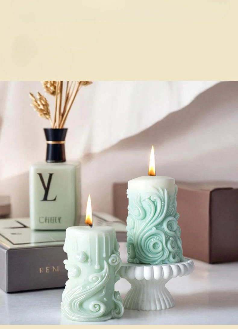 Description Picture 4 of itemSnowflake Carved Cylindrical Silicone Candle Mould Wave Carved Cylindrical Scented Candle Silicone Mold