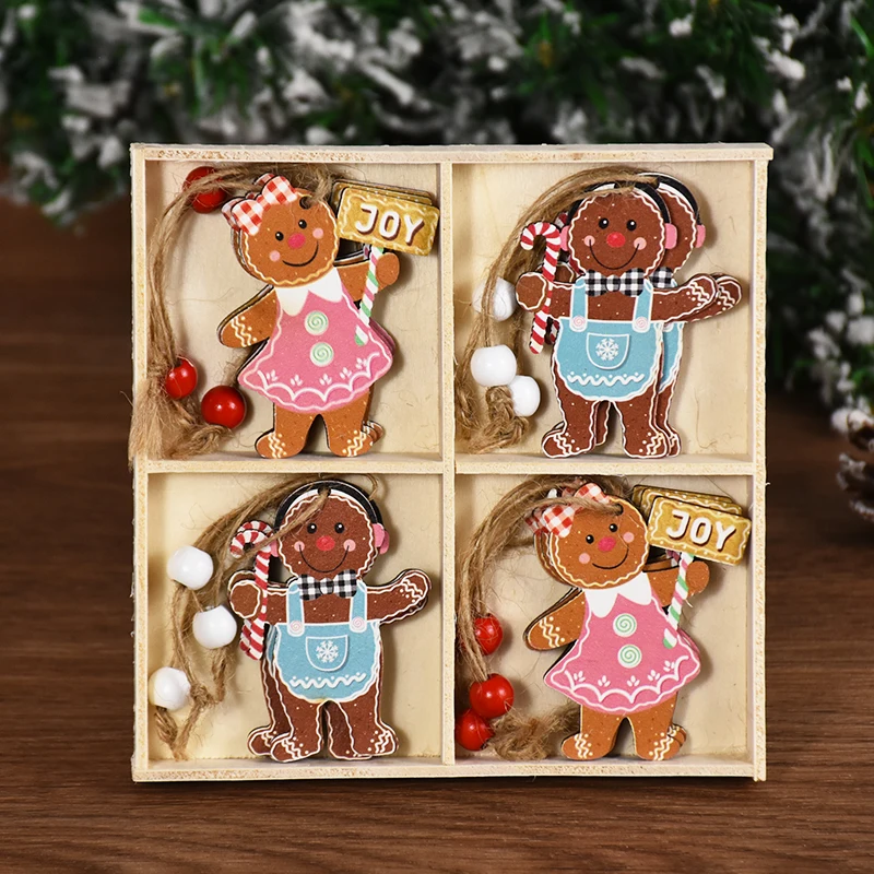thumbnail image 1 of 12 piezas/juego de colgantes de madera para Navidad, gnomos de Papá Noel de jengibre, adorno colgante para árbol de Navidad, decoración para fiesta de año nuevo en el hogar, 1 of 5