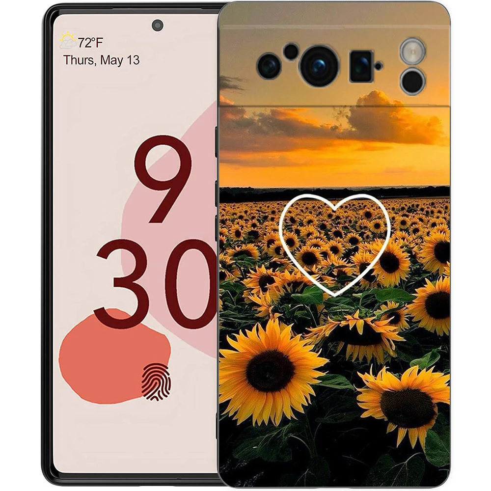 Elegant Sunflower Design Luxury Phone Case - Black Soft TPU Cover