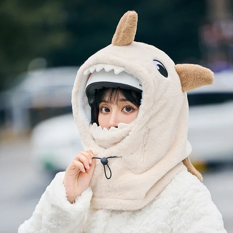 Cartoon Shark Ski Helmet Cover Winter Warm Comfortable Soft Fleece Skiing Head Warmer Cute Ski Helmet Hood Neck Warmer 3