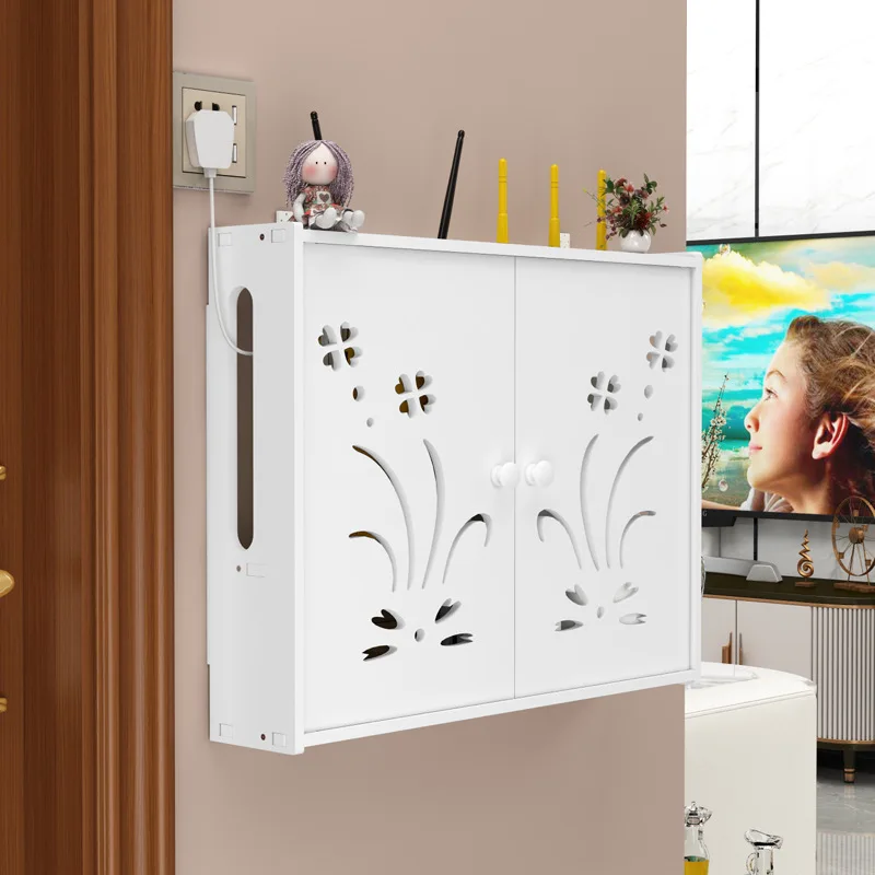

1PC Wireless Wifi Router Storage Box Wall Mounted Punch-free Wooden Boxes Cable Power Wire Organizer Home Office Storage Shelf