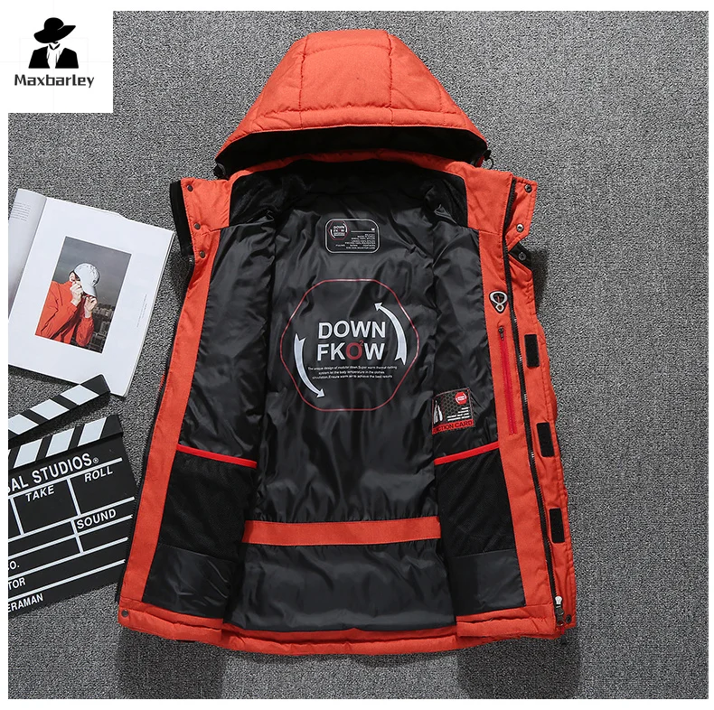 Mens White Duck Down Jacket Warm Hooded Thick Puffer Jacket Coat Male Casual High Quality Overcoat Thermal Winter Parka