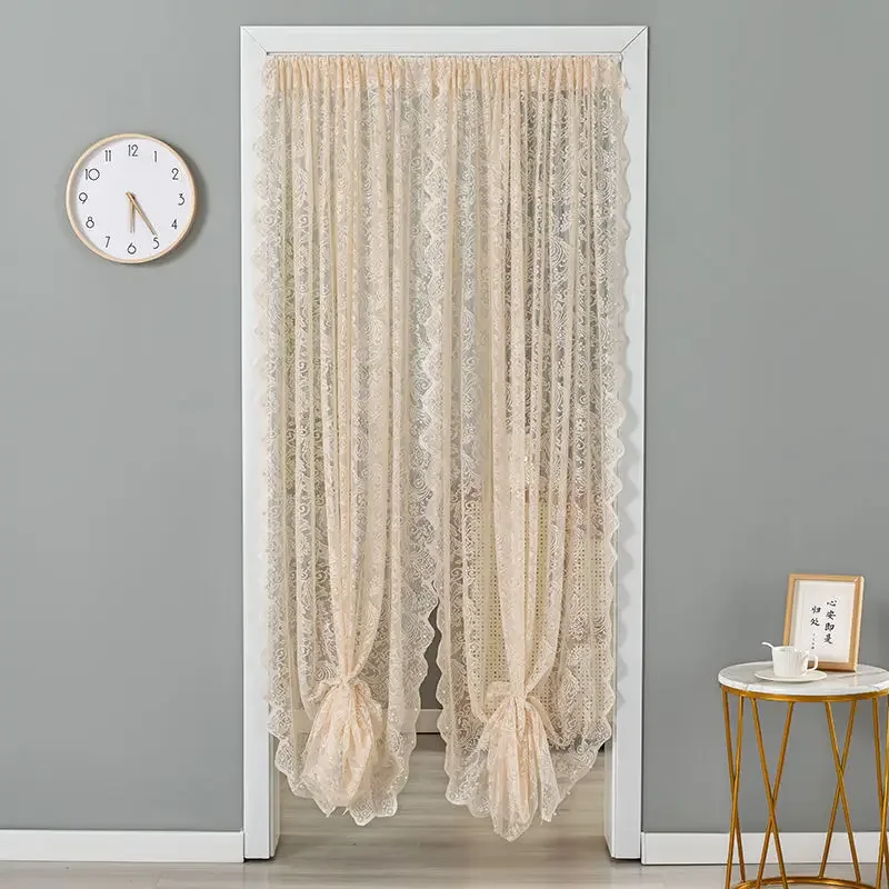 Anti-Mosquito and Insect-proof Lace Curtain Bedroom Decorative Door Curtain, Pearl White, Green, Coffee, Free Punch, Summer, 1Pc