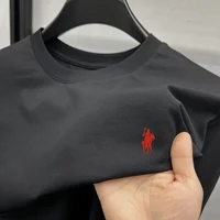 100% pur coton à manches courtes col rond hommes T-shirt vente chaude marque de luxe été exquis poney broderie haut respirant 3