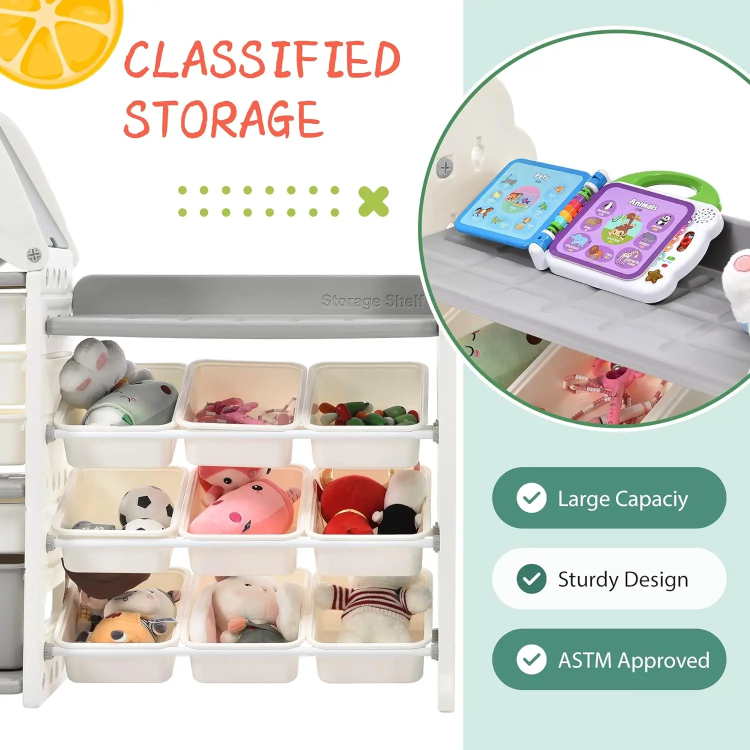 Toy Storage Organizer with Kids Bookshelf, Toy Organizer with 17 Bins and 5-Tier Bookshelf for Kids Bedroom Playroom 5