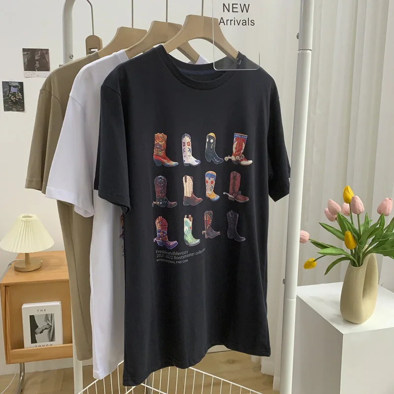 1pcs nine boots Western T-Shirt Women T Shirt Summer Loose Vintage Boho Texas T Shirt Cowgirl Cowboy Cute Graphic Tees945_voghion.com