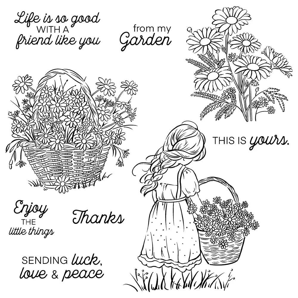 Mangocraft Blooming Daisy Flowers Girl Clear Stamp DIY Scrapbooking Supplies Silicone Stamp For Card Making Albums Crafts Decor