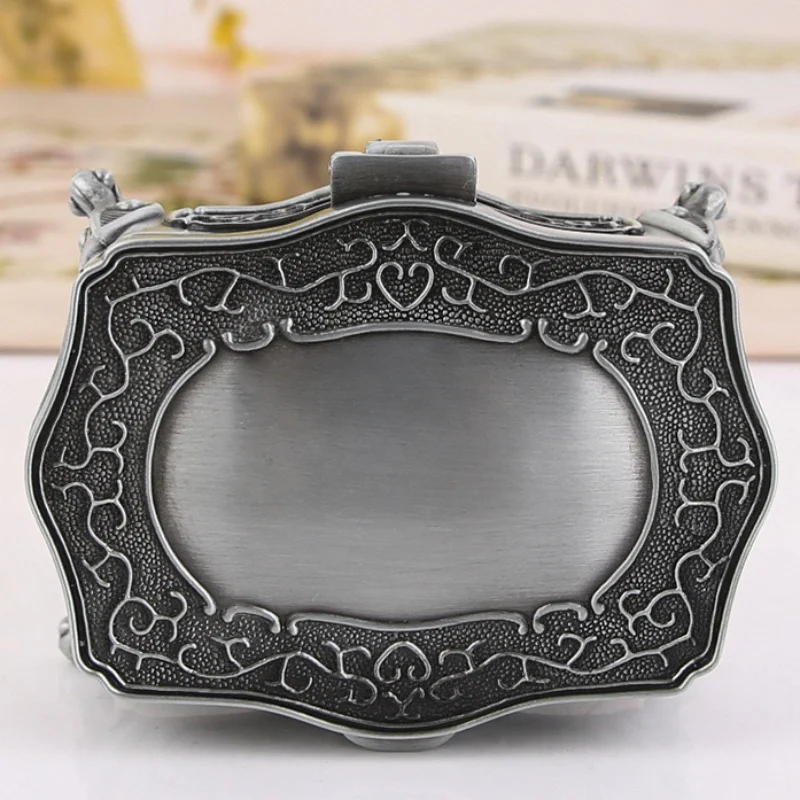Jewelry Storage Box Ancient Silver Organizer Square Shape Alloy Storage Jar Earrings Ring Unique Gift for Family Dresser Display